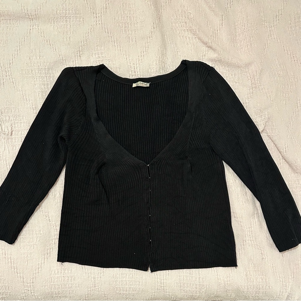 Free People Intimately Black V-Neck Knit Top